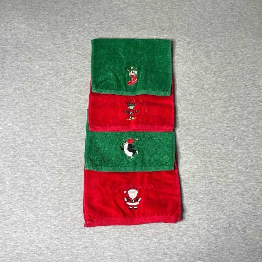 Winter Wonderland Christmas Red & Green Face and Hand Towels 4 PCS. Set